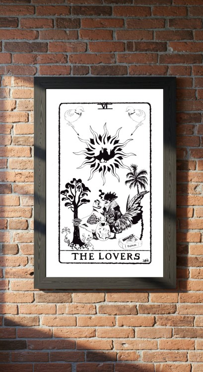 plakat-tarot-kochankowie-lovers-kogut-kura-mafia-cosmic-republic
