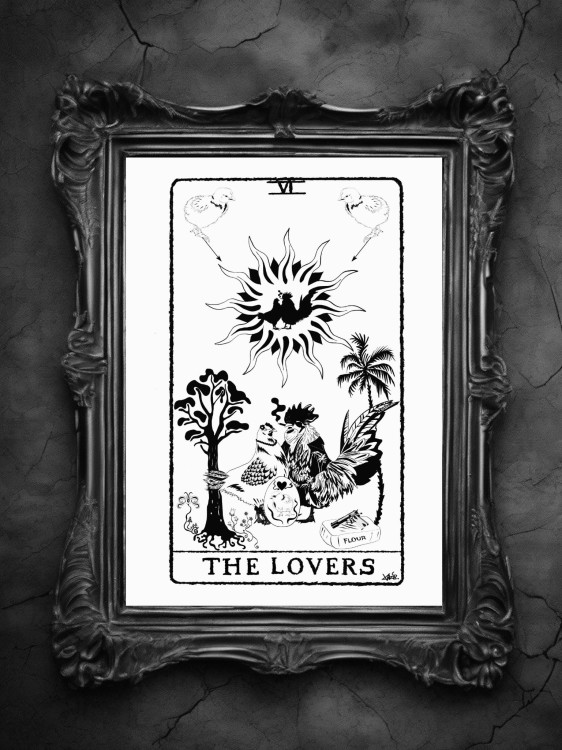 grafika-surrealistyczna-karta-tarota-the-lovers-czarno-biala