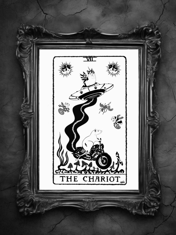 plakat-tarot-rydwan-chariot-ufo-szczur-motocykl-cosmic-republic