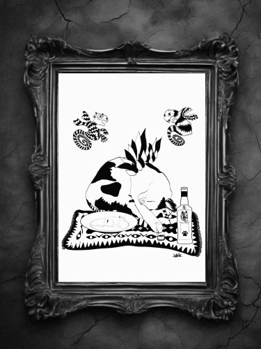 grafika-surrealistyczna-imprezowy-kot-czarno-biala-cosmic-republic.jpg