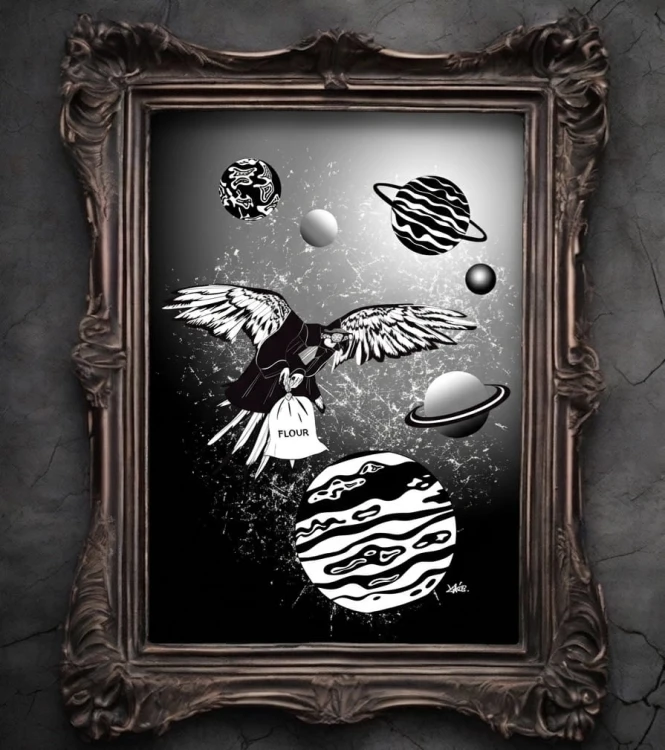 juan esteban parrot ara cosmic republic techno mockap decor design art poster dark academia ideas .jpg