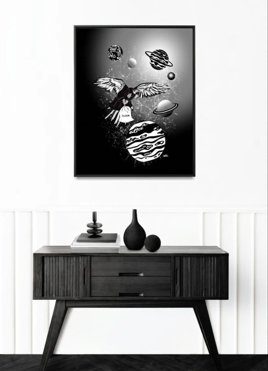 juan esteban parrot ara cosmic republic techno mockap white wall decor design art poster.jpg
